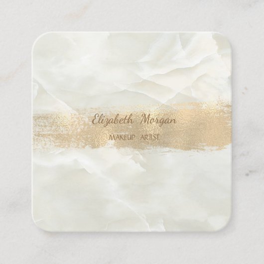 Elegant Simple Gold Foil Brush Stroke, White marbl Vierkante Visitekaartje (Voorkant)