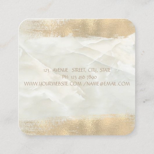 Elegant Simple Gold Foil Brush Stroke, White marbl Vierkante Visitekaartje (Achterkant)