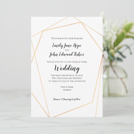 Elegant Simple Gold Geometric Frame Wedding Kaart (Staand voorkant)