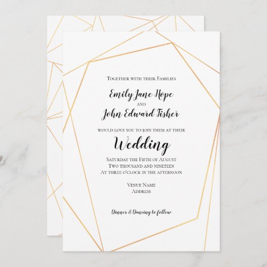 Elegant Simple Gold Geometric Frame Wedding Kaart (Voorkant / Achterkant)