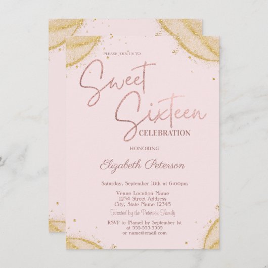Elegant Simple Gold Glitter Corners Sweet 16   Kaart (Voorkant / Achterkant)