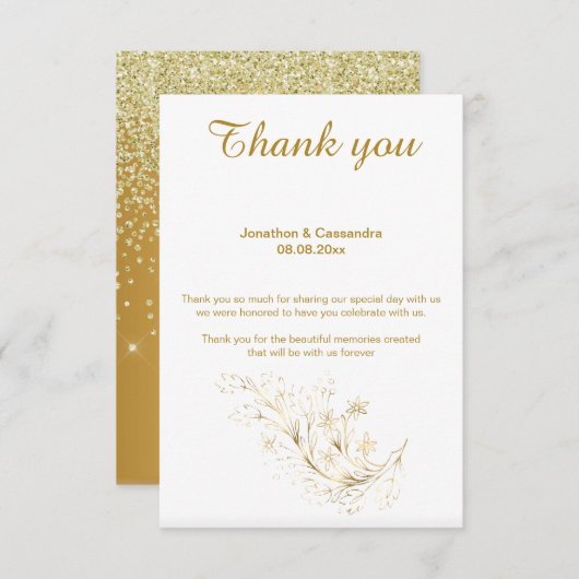 ELEGANT SIMPLE GOLD GLITTER GOLD REVERSE DANK U KAART (Voorkant / Achterkant)