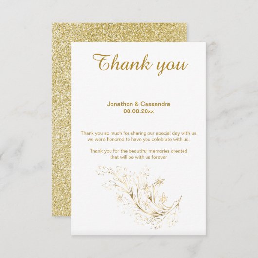 ELEGANT SIMPLE GOLD GLITTER REVERSE DANK JE KAART (Voorkant / Achterkant)