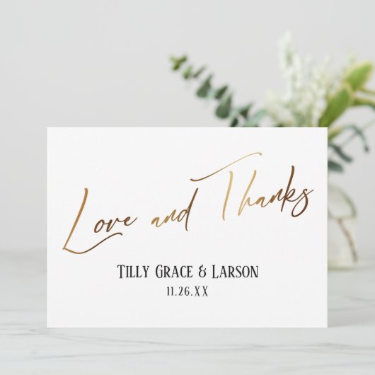 Elegant Simple Gold Handwriting Love en Bedankt (Staand voorkant)