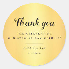 Elegant Simple Gold Hartelijk dank voor uw huwelij Ronde Sticker