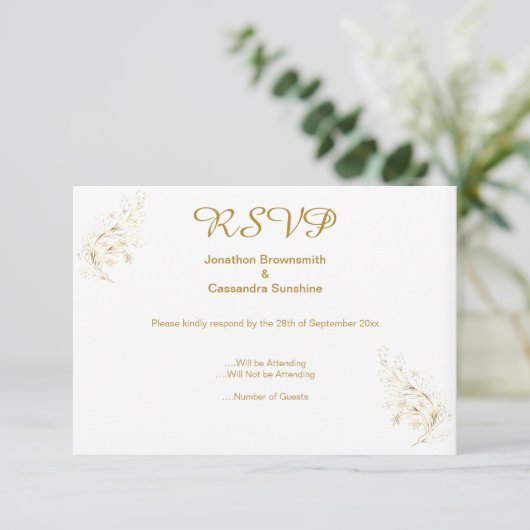 ELEGANT SIMPLE GOLD LEAF GOLD REVERSE RSVP KAART (Staand voorkant)
