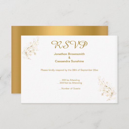 ELEGANT SIMPLE GOLD LEAF GOLD REVERSE RSVP KAART (Voorkant / Achterkant)
