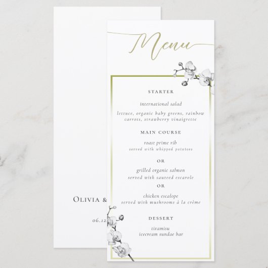 Elegant Simple Gold Lijst BW Orchids Vrijgezellenf Menu (Voorkant / Achterkant)
