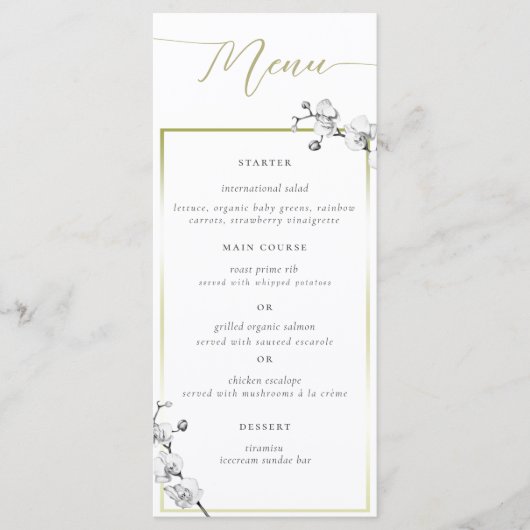 Elegant Simple Gold Lijst BW Orchids Vrijgezellenf Menu (Voorkant)