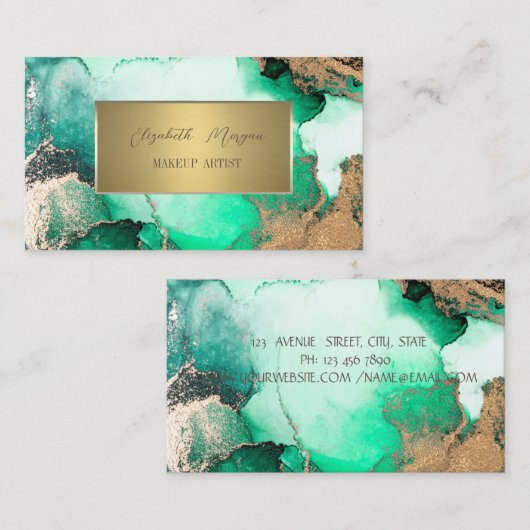 Elegant Simple Gold Lijst, groene marmer Visitekaartje (Voorkant / Achterkant)