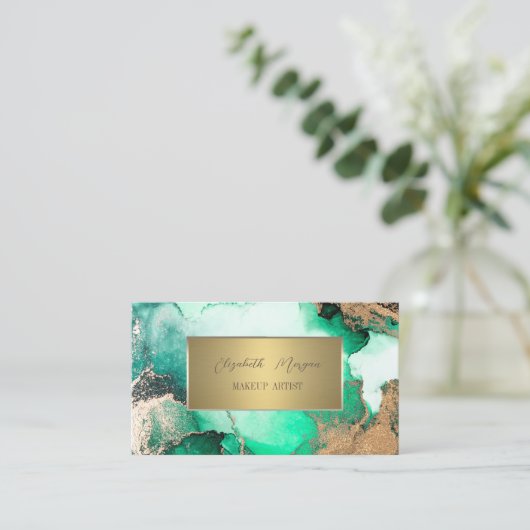 Elegant Simple Gold Lijst, groene marmer Visitekaartje (Staand voorkant)