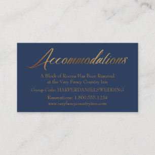 Elegant Simple Gold Navy Wedding Accommodations Informatiekaartje