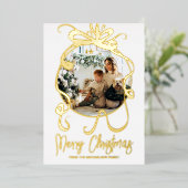 Elegant Simple Gold Ornament Bow-serie Foto Folie Feestdagenkaart (Staand Voorkant)