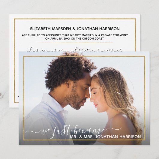 Elegant Simple Gold Photo Just Married Website Aankondiging (Voorkant / Achterkant)