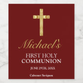 Elegant Simple Gold Red Cross Eerste Communie Wijn Etiket (Enkel label)