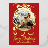 Elegant Simple Gold Red Ornament Bow-serie Foto Folie Feestdagenkaart (Voorkant)