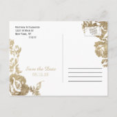 Elegant Simple Gold White Floral slaat de datum op Aankondigingskaart (Achterkant)