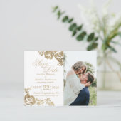 Elegant Simple Gold White Floral slaat de datum op Aankondigingskaart (Staand voorkant)