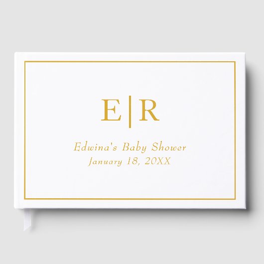 Elegant Simple Gold White Monogram Baby shower Gastenboek (Voorkant)