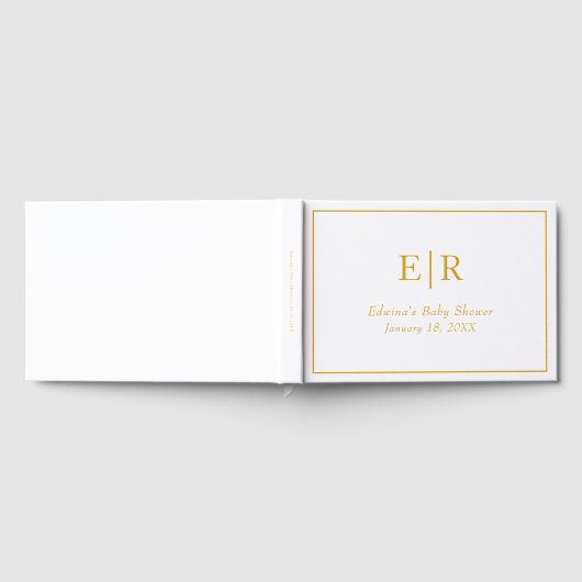 Elegant Simple Gold White Monogram Baby shower Gastenboek (Volledig)