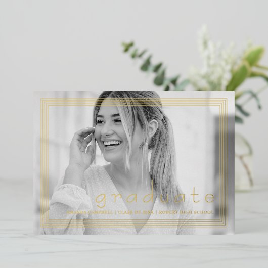 Elegant Simple Graduparty Black & Gold Foil Folie Uitnodiging (Staand Voorkant)