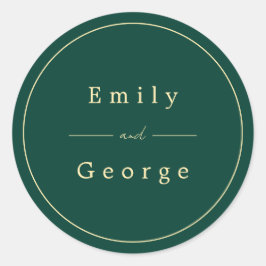 Elegant Simple Green Gold Classy Modern Wedding Ronde Sticker
