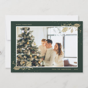 Elegant Simple Green Gold Photo-kerstkaarten Feestdagenkaart
