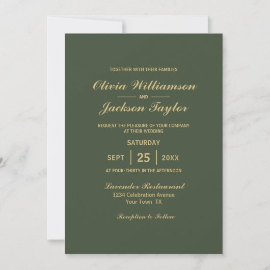 Elegant Simple Green Gold Wedding Kaart (Voorkant)
