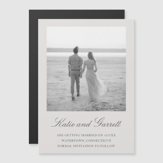 Elegant Simple Grey Photo Save the Date Magnetische Uitnodiging (Voorkant / Achterkant)