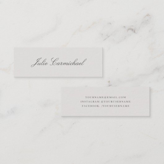 Elegant Simple Grey Script Name Mini Visitekaartje (Voorkant / Achterkant)