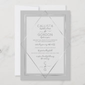 Elegant Simple Grey Silver Geo Border Wedding Kaart (Voorkant)