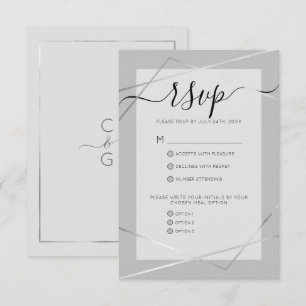 Elegant Simple Grey Silver Geo Border Wedding RSVP Kaartje