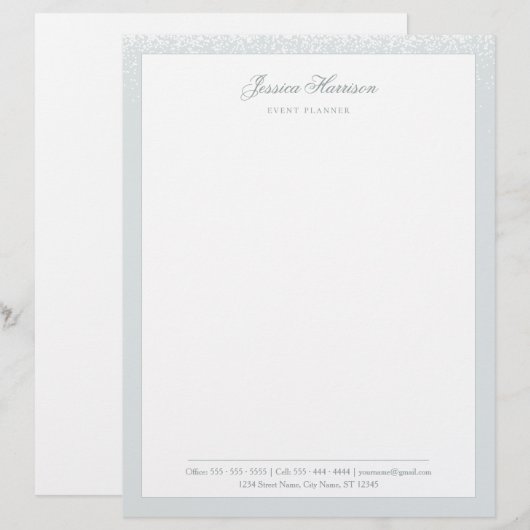 Elegant Simple Grey White Confetti Professional Briefhoofd (Voorkant / Achterkant)