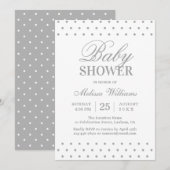 Elegant Simple Grey White Stippen Script Baby show Kaart (Voorkant / Achterkant)