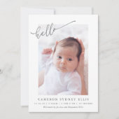 Elegant Simple Hallo Baby Photo Birth Aankondiging (Voorkant)