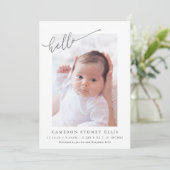 Elegant Simple Hallo Baby Photo Birth Aankondiging (Staand voorkant)