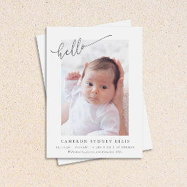 Elegant Simple Hallo Baby Photo Birth Aankondiging