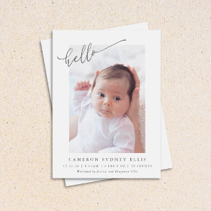 Elegant Simple Hallo Baby Photo Birth Aankondiging
