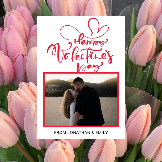 Elegant Simple Hearts Happy Valentine's Day Photo Feestdagenkaart