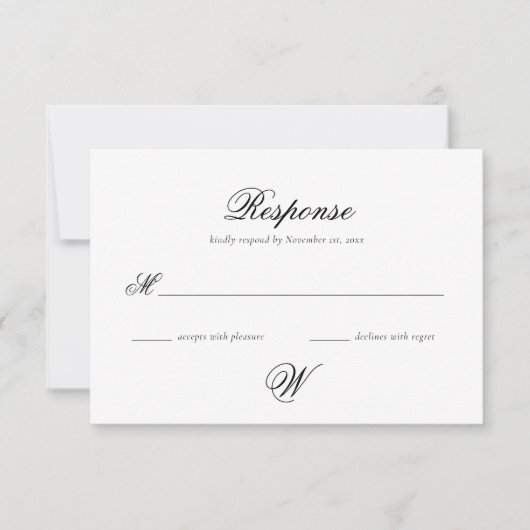 Elegant Simple Initiaal Wedding RSVP-Kaart RSVP Kaartje (Voorkant)