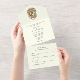 Elegant Simple Ivory katholieke Floral Wedding All In One Uitnodiging
