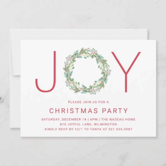 Elegant Simple Joy Wreate Kerstparty Kaart (Voorkant)