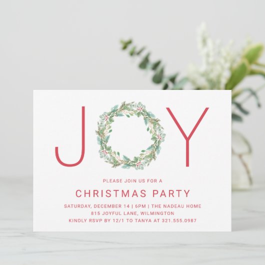Elegant Simple Joy Wreate Kerstparty Kaart (Staand voorkant)