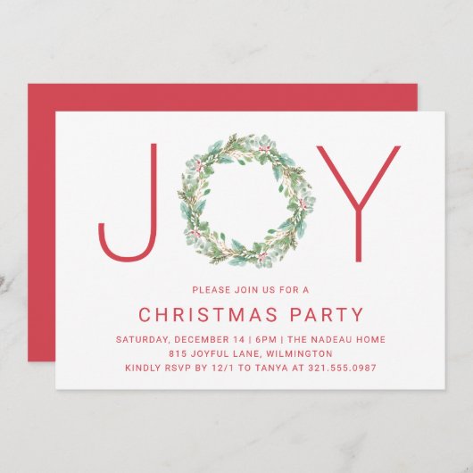 Elegant Simple Joy Wreate Kerstparty Kaart (Voorkant / Achterkant)