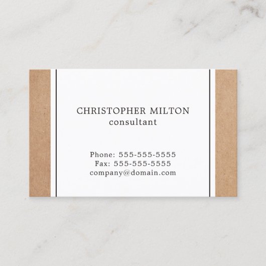 Elegant Simple Kraft Paper & White Consultant Visitekaartje (Voorkant)