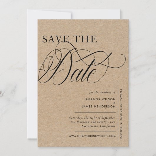 Elegant Simple Kraft Texture Photo Wedding Save The Date (Voorkant)