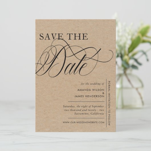 Elegant Simple Kraft Texture Photo Wedding Save The Date (Staand voorkant)