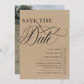 Elegant Simple Kraft Texture Photo Wedding Save The Date (Voorkant / Achterkant)