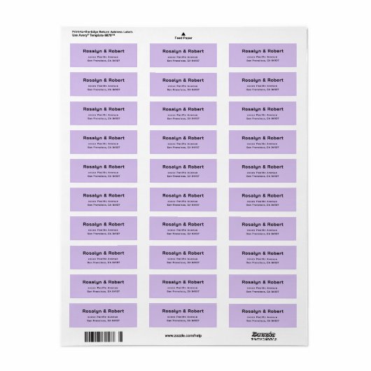 Elegant Simple Lavender Return-adreslabels Etiket (Full Sheet)