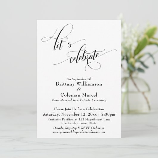 Elegant Simple Let's vieren Black en White Inv Kaart (Staand voorkant)